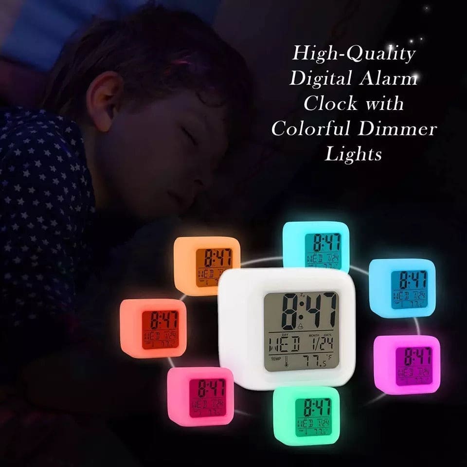 7 LED Color Changing Digital Light Alarm Clock, Thermometer Color Changing Color Electronic Clock, Alarm Clock With LED Flash Light, Cube/Round Snooze Led Alarm, Glowing Alarm Watch 7 LED Color Changing Digital Light Alarm Clock, Thermometer Color Changing Color Electronic Clock, Alarm Clock With LED Flash Light, Cube/Round Snooze Led Alarm, Glowing Alarm Watch